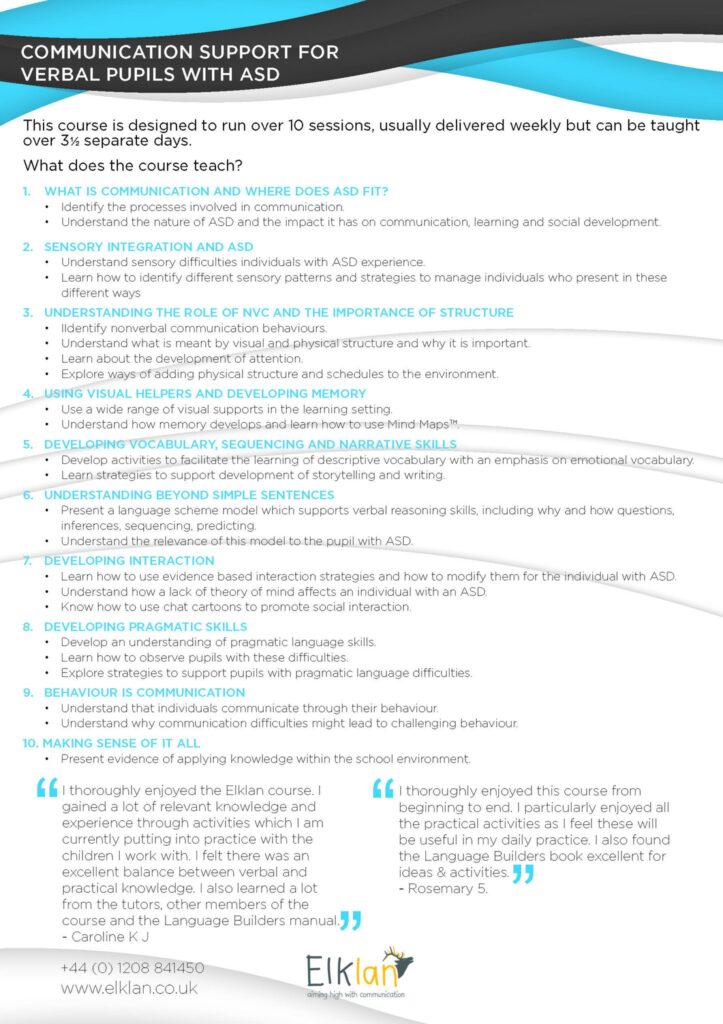 Elklan Communication Support for Verbal Pupils with Autism Spectrum Disorder
